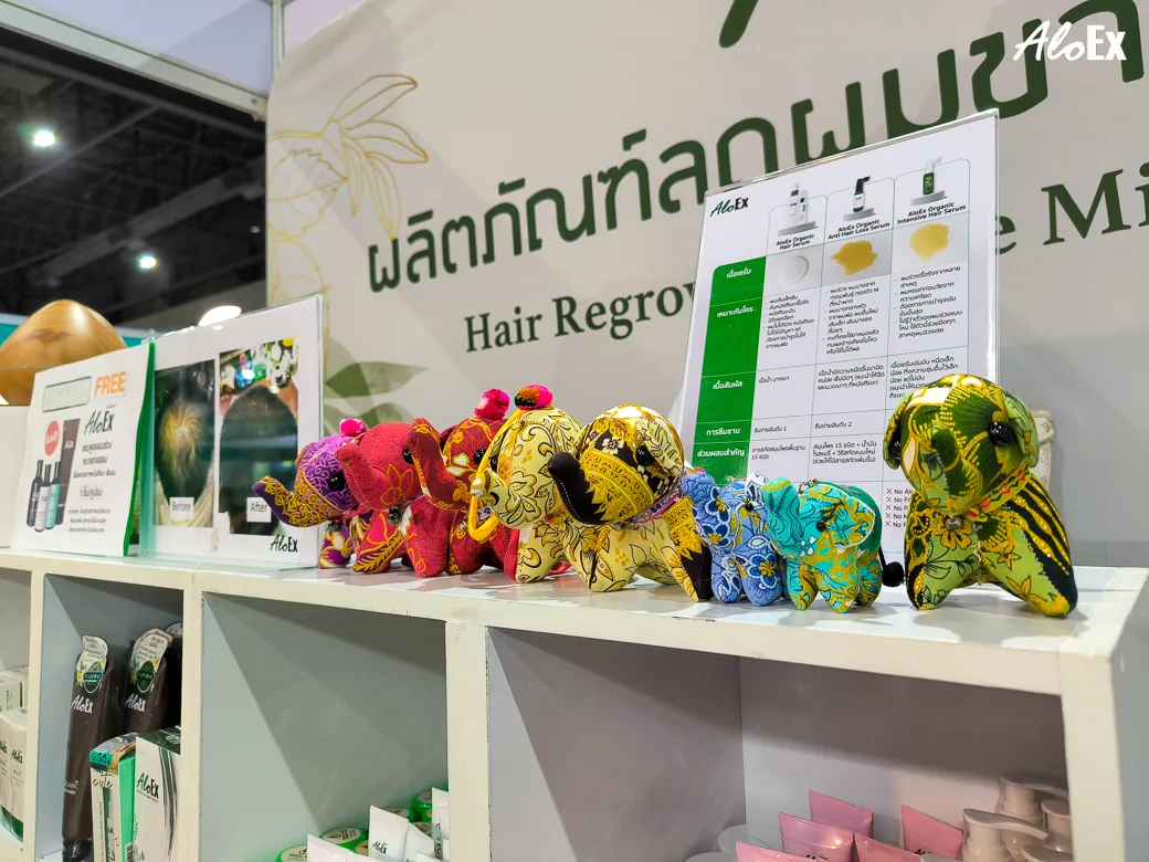 ตารางเปรียบเทียบเซรั่มบำรุงผม AloEx 3 สูตร พร้อมของสมนาคุณตุ๊กตาช้างผ้าไทยที่บูธ B20