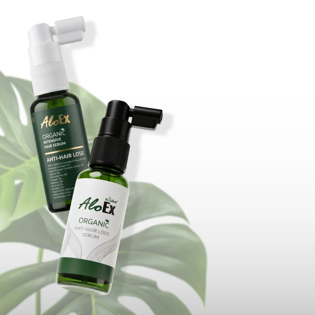 AloEx Organic Anti Hair Loss Serum และ AloEx Organic Intensive Hair Serum เซรั่มสมุนไพรเนื้อน้ำลดผมร่วง