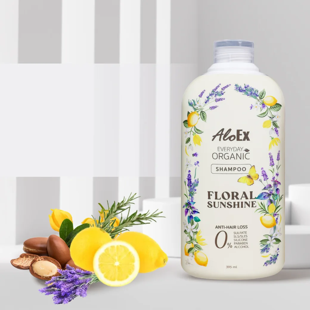 AloEx Everyday Organic Shampoo – Floral Sunshine — dầu gội thảo mộc hữu cơ cho người gội đầu mỗi ngày