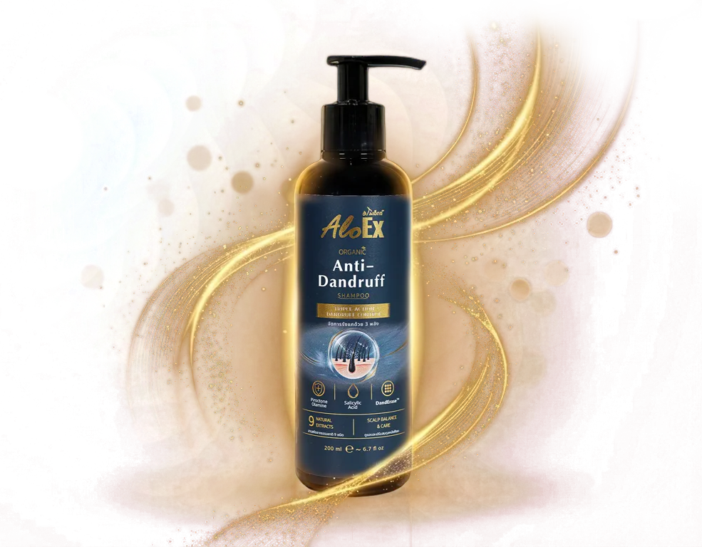 ขวดแชมพูขจัดรังแค AloEx Organic Anti-Dandruff Shampoo ขนาด 200 มิลลิลิตร