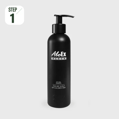 AloEx Black Shampoo – ကောက်ညှင်းနက်ပါဝင်သော ဆံပင်ကျွတ်မှုလျှော့ချ ခေါင်းလျှော်ရည်