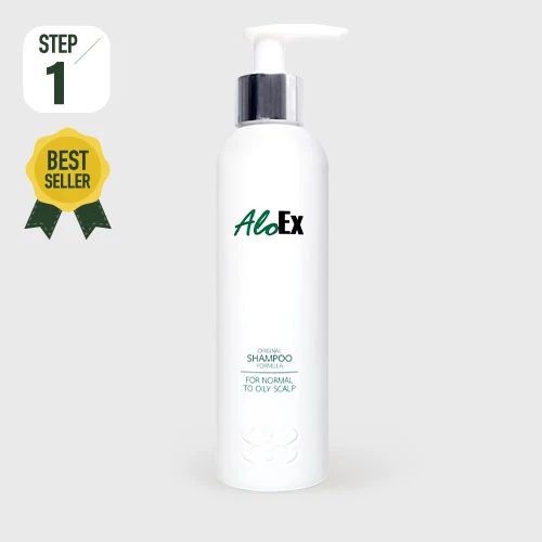 AloEx Original Shampoo – ဆီများသောဦးရေပြားအတွက် ဆံပင်ကျွတ်မှုလျှော့ချ ခေါင်းလျှော်ရည်